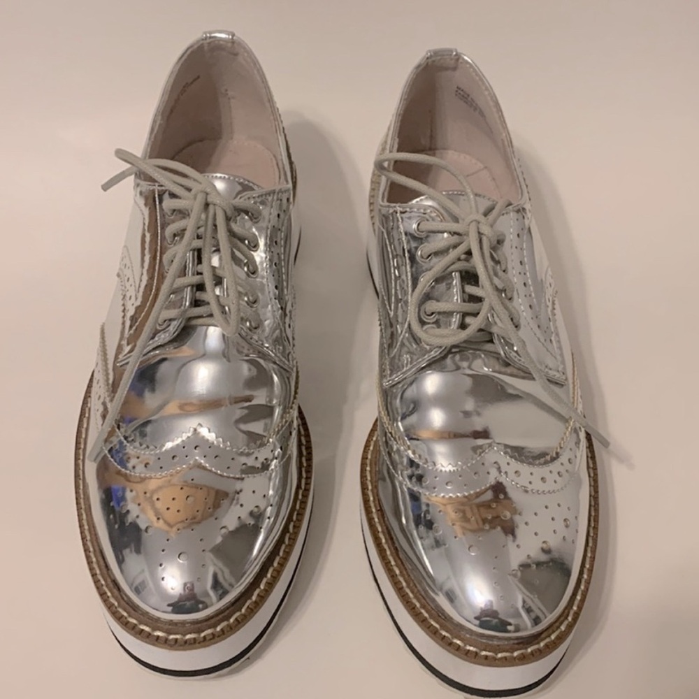 Free People Shelleys London Mirror Siver Platform Loafers
